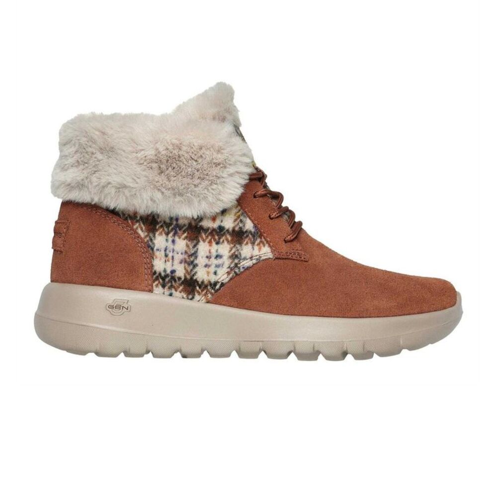 Skechers Womens/Ladies Go Joy Tartan Suede Sneakers / Tan